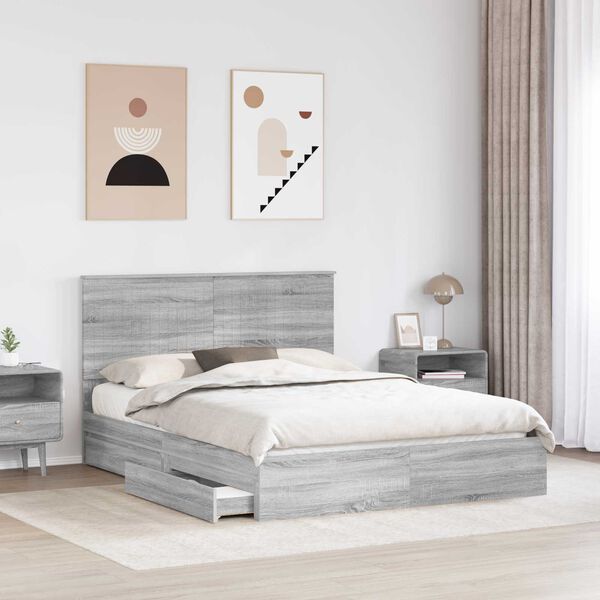 vidaXL Storage Bed Grey Sonoma 150 x 200 cm Engineered Wood