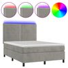 vidaXL Box Spring Bed with Mattress&LED Light Grey 140x200 cm Velvet