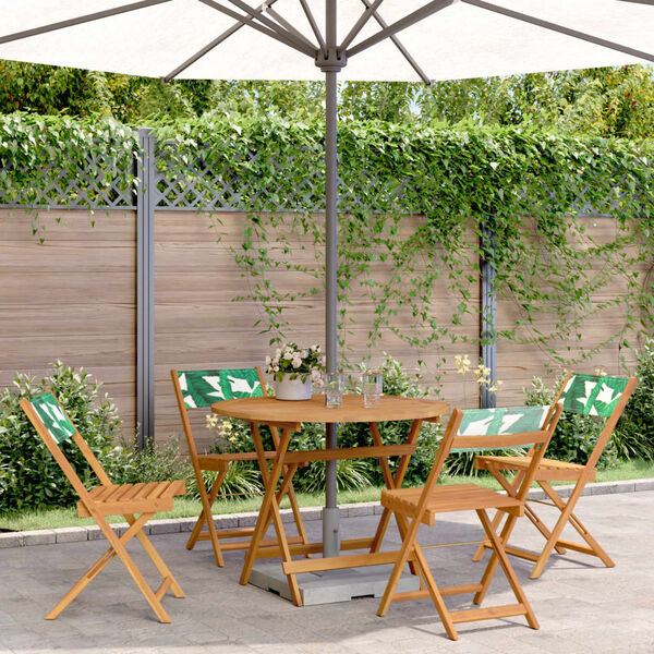 vidaXL 5 Piece Garden Dining Set Leaf Pattern Fabric and Solid Wood
