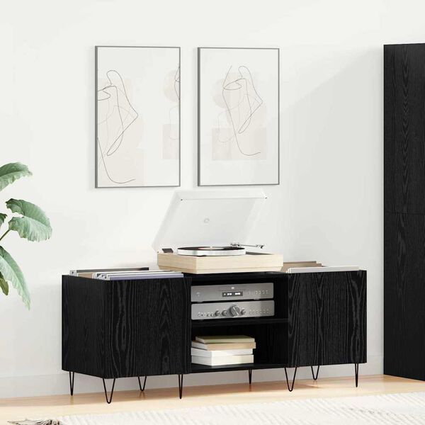 vidaXL Record Cabinet with Shelf with Door Black Oak 121 x 38 x 48 cm