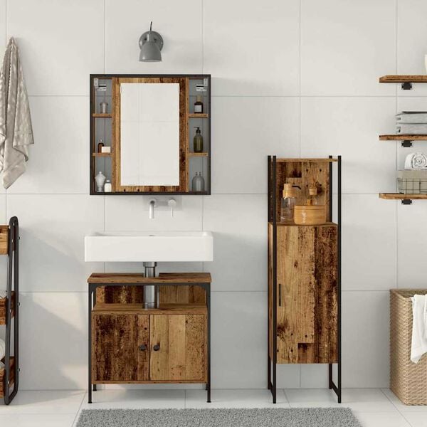 vidaXL Bathroom Furniture Set with Shelf 3 pcs Brown Engineered wood