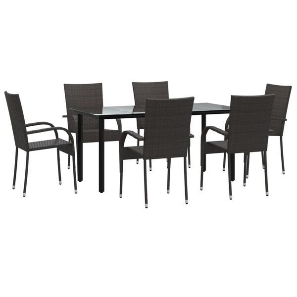 vidaXL 7 Piece Garden Dining Set Brown Poly Rattan