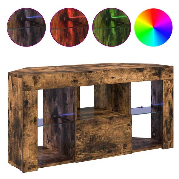 vidaXL Corner LED TV Cabinet Wall-mounted Smoked Oak 105 x 40 x 50 cm