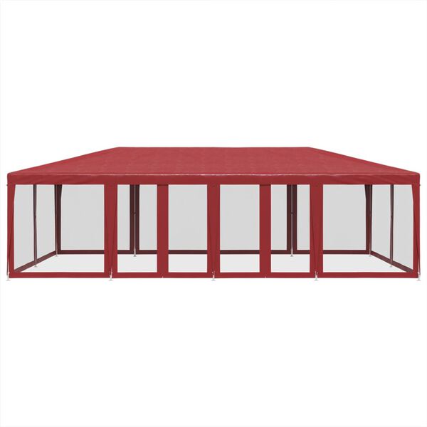 vidaXL Party Tent with 12 Mesh Sidewalls Red 8x4 m HDPE