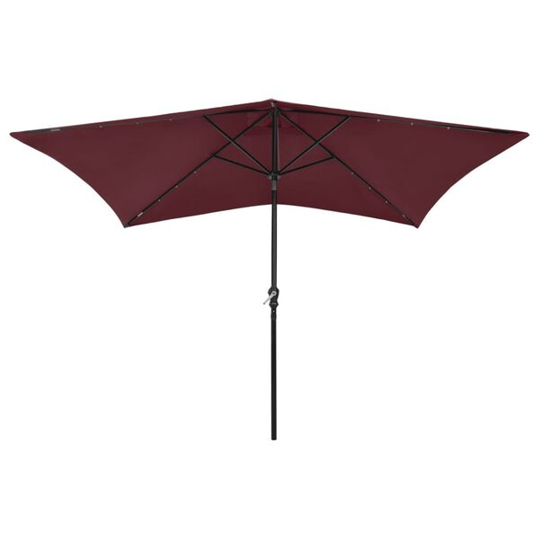 vidaXL Garden Parasol with LEDs and Steel Pole Bordeaux Red 2x3 m