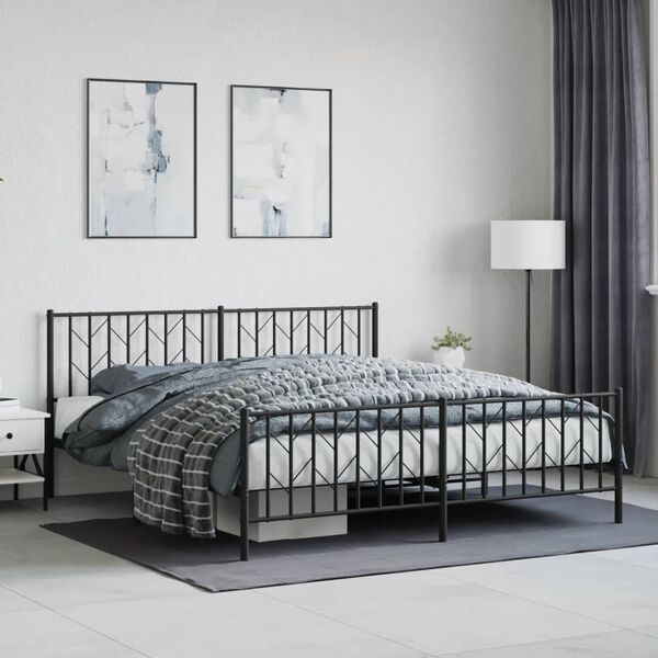 vidaXL Metal Bed Frame without Mattress with Footboard Black 183x213cm