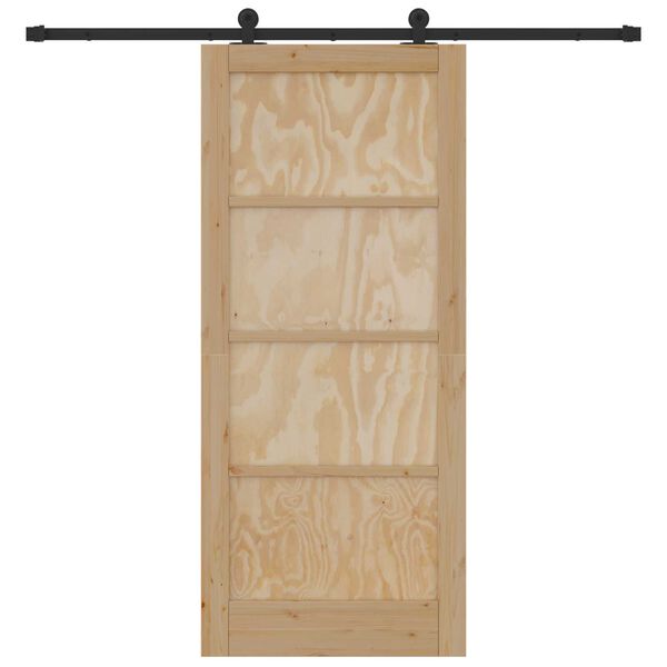 vidaXL Sliding Door Natural and Black 86 x 198.5 cm Solid Pine Wood