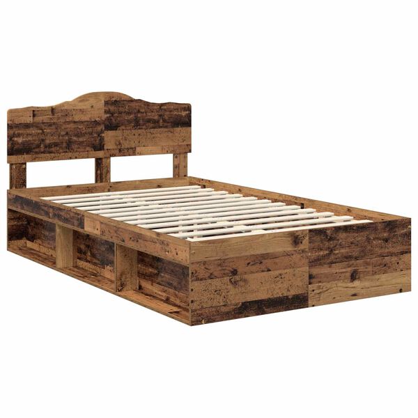vidaXL Bed Frame with Headboard Old Wood 120 x 190 cm Solid Pine Wood