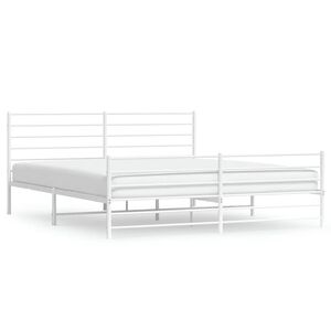 vidaXL Metal Bed Frame without Mattress with Footboard White 183x213cm