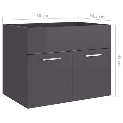 vidaXL Sink Cabinet High Gloss Grey 60x38.5x46 cm Engineered Wood