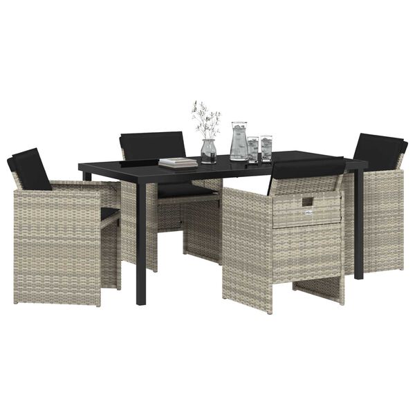 vidaXL Garden Dining Set 5 pcs Light Grey Poly Rattan