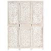 vidaXL Hand carved 3-Panel Room Divider White 120x165 cm Solid Mango Wood