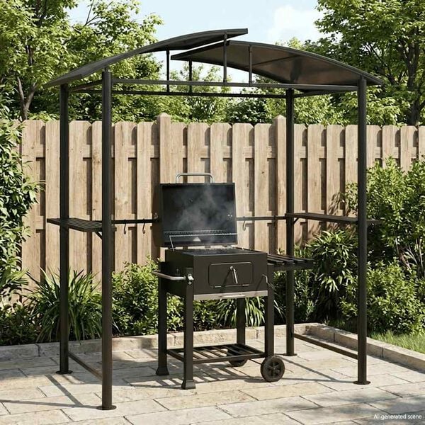 vidaXL BBQ Gazebo with Side Shelves Anthracite 210x114x230 cm Steel