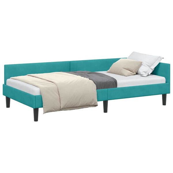 vidaXL Corner Bed Frame with Headboard Turquoise 90 cm x 200 cm Velvet