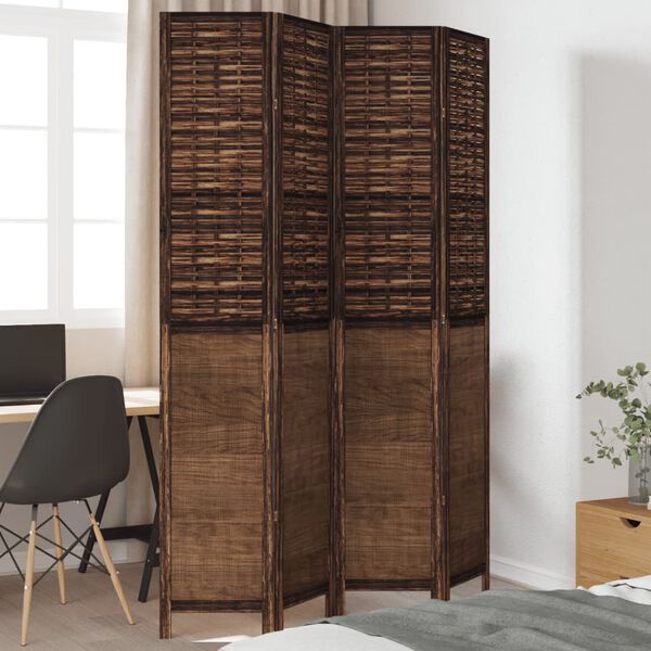 vidaXL Room Divider 4 Panels Dark Brown Solid Wood Paulownia