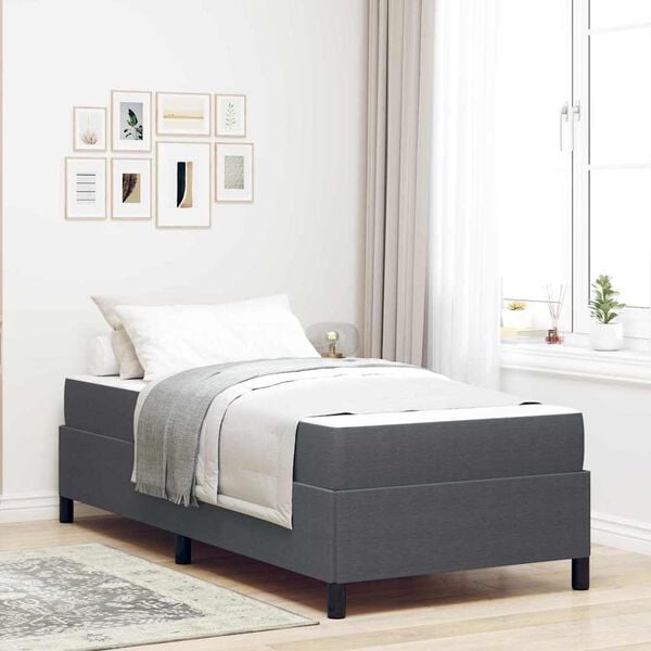 vidaXL Bed Frame with Mattress Dark Grey 100 x 200 cm Fabric