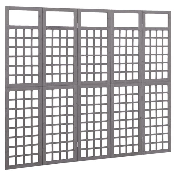 vidaXL 5-Panel Room Divider/Trellis Solid Fir Wood Grey 201.5x180 cm