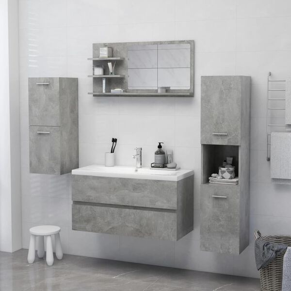 vidaXL Bathroom Mirror Concrete Grey 90x10.5x45 cm Engineered Wood