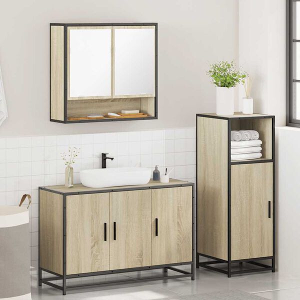vidaXL 3 Piece Bathroom Furniture Set Sonoma Oak Engineered Wood