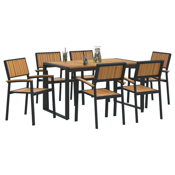 vidaXL Garden Dining Set 7 pcs Black Solid Acacia Wood