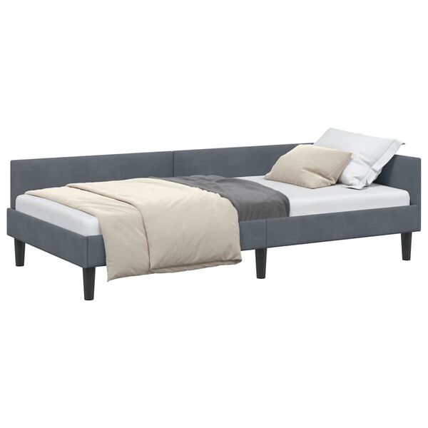 vidaXL Corner Bed Frame with Headboard Dark Grey 90 cm x 200 cm Velvet
