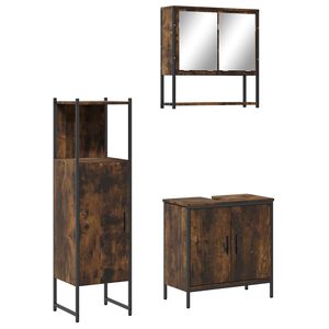 vidaXL 3 Piece Bathroom Furniture Set Smoked Oak Engineered Wood
