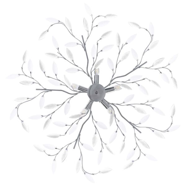 vidaXL Ceiling Lamp with Acrylic Crystal Leaf Arms for 5 E14 Bulbs White