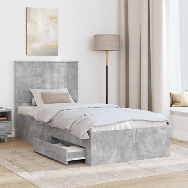 vidaXL Bed Frame with Drawer Concrete Grey 90 x 190 cm Engineered Wood