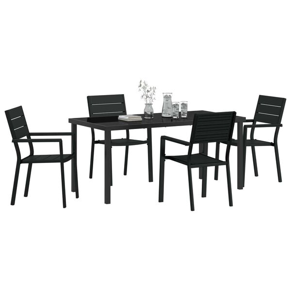 vidaXL Garden Dining Set 5 pcs Black Powder-Coated Steel