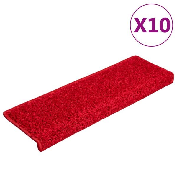 vidaXL Stair Mats 10 pcs 65x21x4 cm Red Rectangular Edge