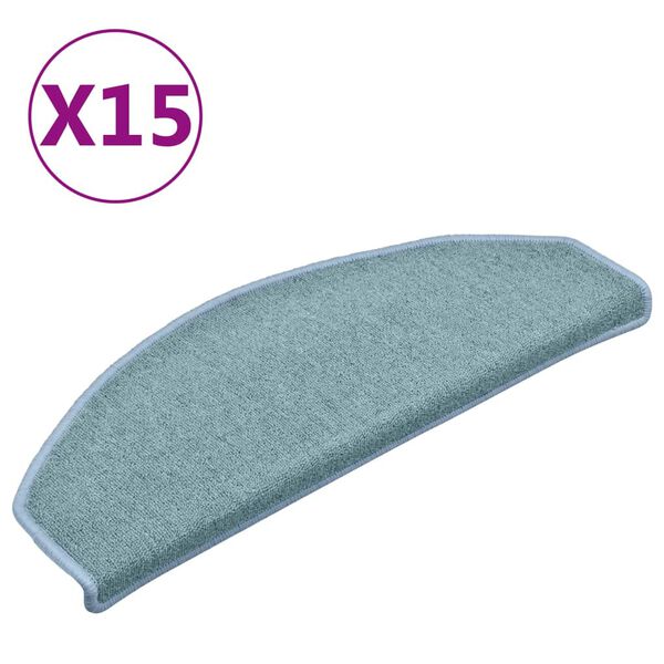 vidaXL Stair Mats 15 pcs 65x24x4 cm Sea Blue Half Round Large