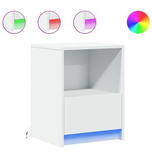 vidaXL Bedside Cabinet with LED Lights White Engineered Wood