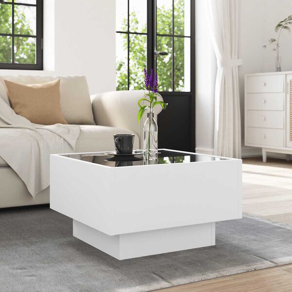 vidaXL Coffee Table with LED White 50x50x30 cm Engineered Wood