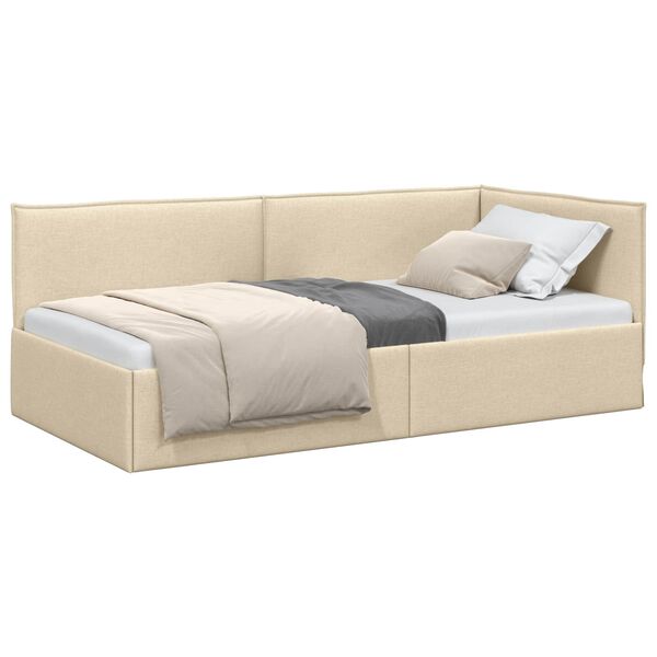 vidaXL Corner Bed Frame with Headboard Cream 90 x 200 cm Fabric