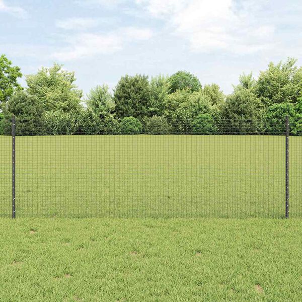 vidaXL Fence with Post Grey 0.8 x 100 m Steel and PVC