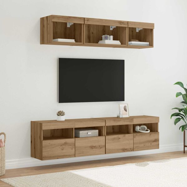vidaXL TV Wall Units with LED 5 pcs Artisan Oak 80 x 30 x 40 cm
