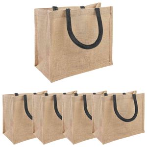 vidaXL Jute Handbags 5 Natural and Black 26 x 22 x 14 cm