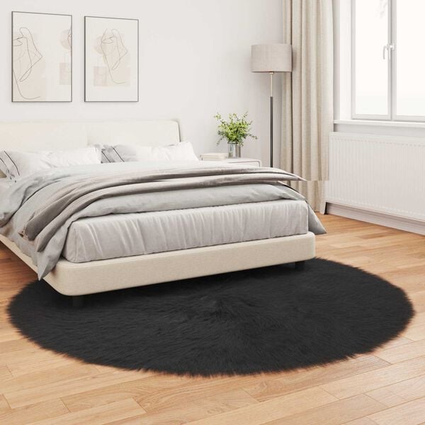 vidaXL Faux Sheepskin Rug Tafalla Black &Oslash; 160 cm Polyester