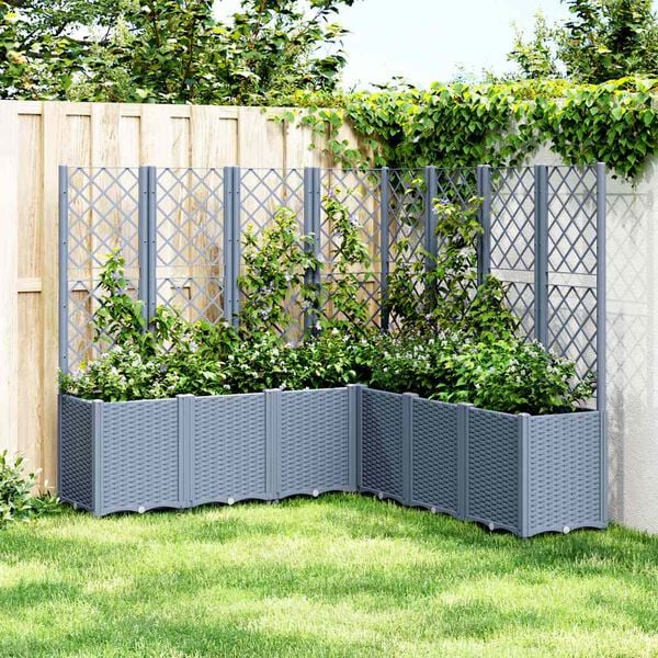 vidaXL Garden Planter with Trellis Blue Grey 160x160x140 cm PP