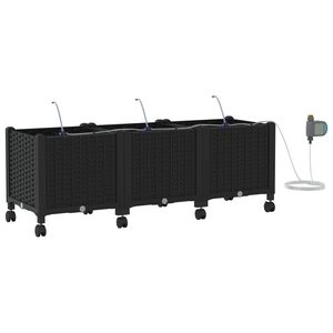 vidaXL Garden Planter with Irrigation&Wheels 3 pcs Black PP