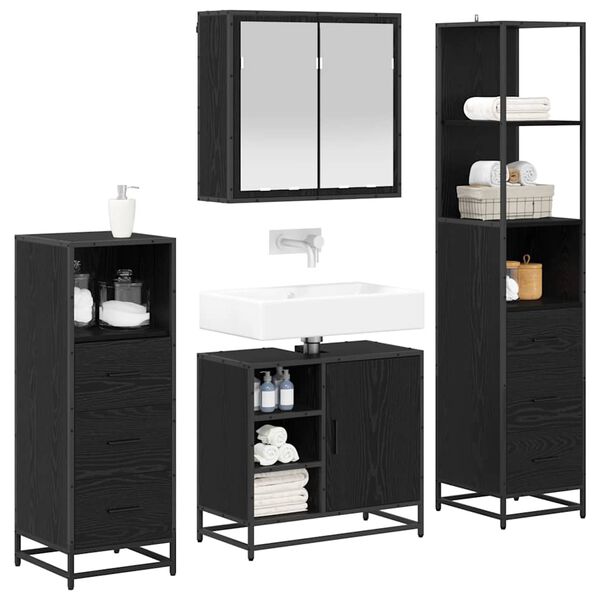 vidaXL Bathroom Furniture Set 4 pcs Black Oak Engineered Wood