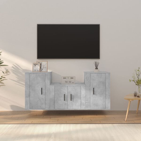 vidaXL 3 Piece TV Cabinet Set Concrete Grey Engineered Wood