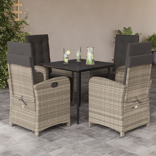 vidaXL 5 Piece Garden Dining Set with Cushions Light Grey Poly Rattan