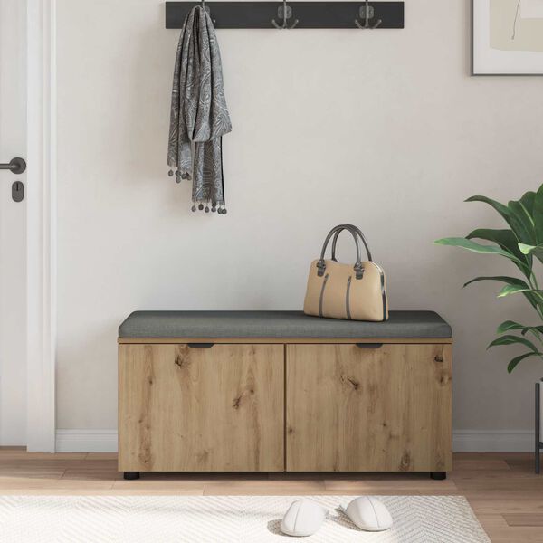 vidaXL Hall Bench with Cushion with Door Artisan Oak 100 x 38 x 46 cm