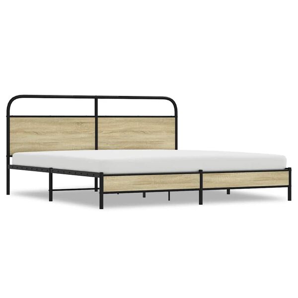 vidaXL Metal Bed Frame without Mattress Sonoma Oak 180x200 cm Super King