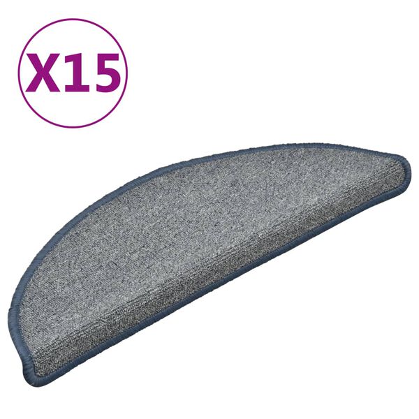 vidaXL Stair Mats 15 pcs 56x17x3 cm Light Grey and Blue Half Round