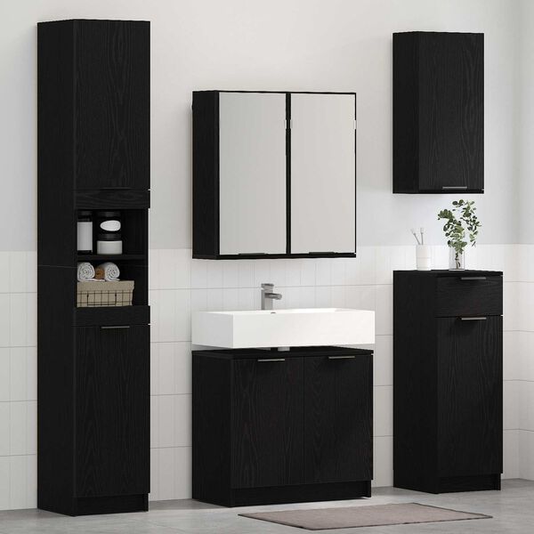 vidaXL Bathroom Furniture Set 3 pcs Black Oak Engineered Wood