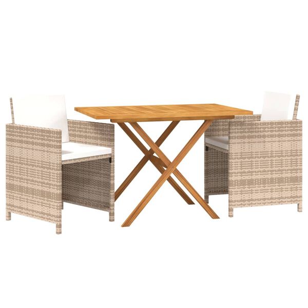 vidaXL 3 Piece Garden Dining Set with Cushions Beige