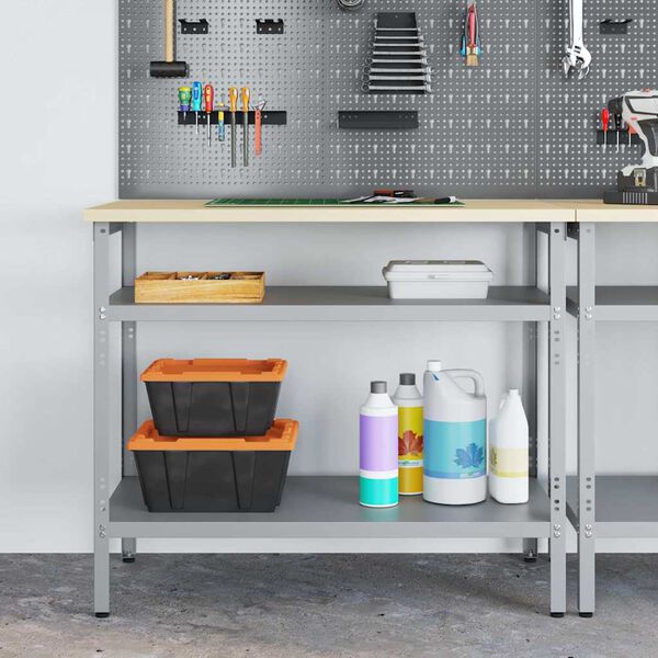 vidaXL Work Table with Shelf Grey 100 x 55 x 85 cm Powder-Coated Steel
