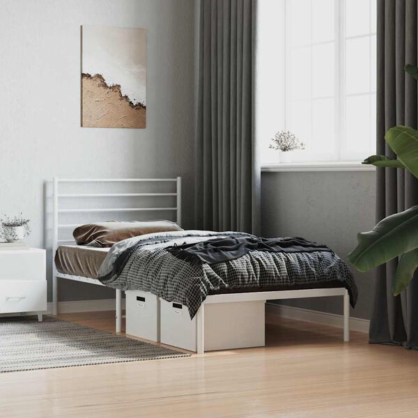 vidaXL Metal Bed Frame without Mattress with Headboard White 90x200cm